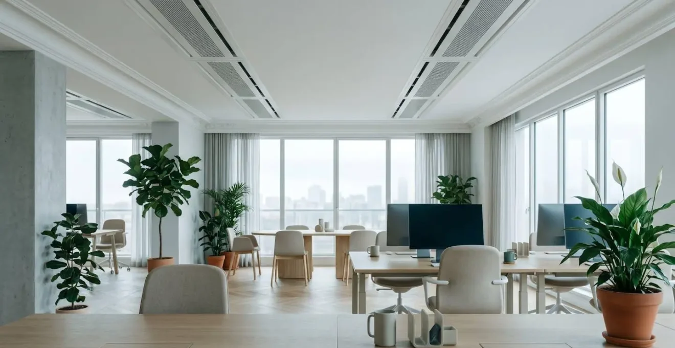 Espace de bureau moderne avec système de ventilation et environnement de travail sain