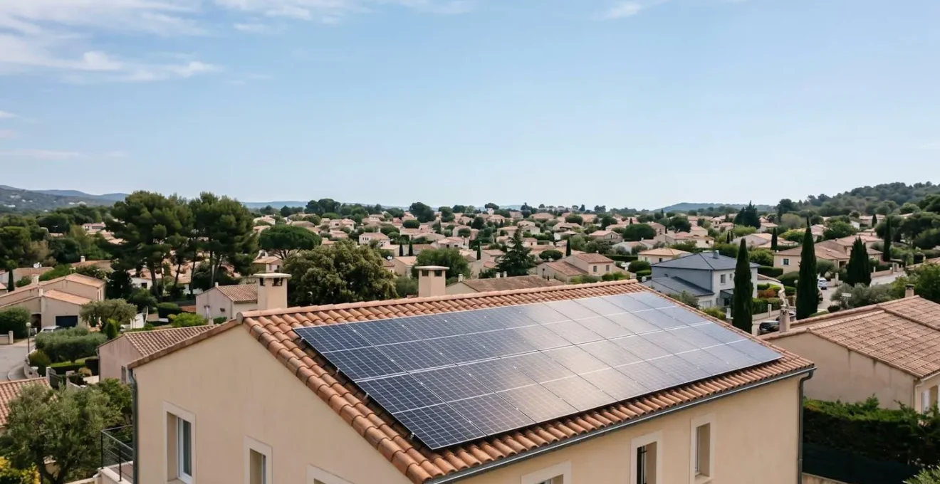 Installation photovoltaïque sur toiture résidentielle française avec panneaux solaires et optimisation énergétique