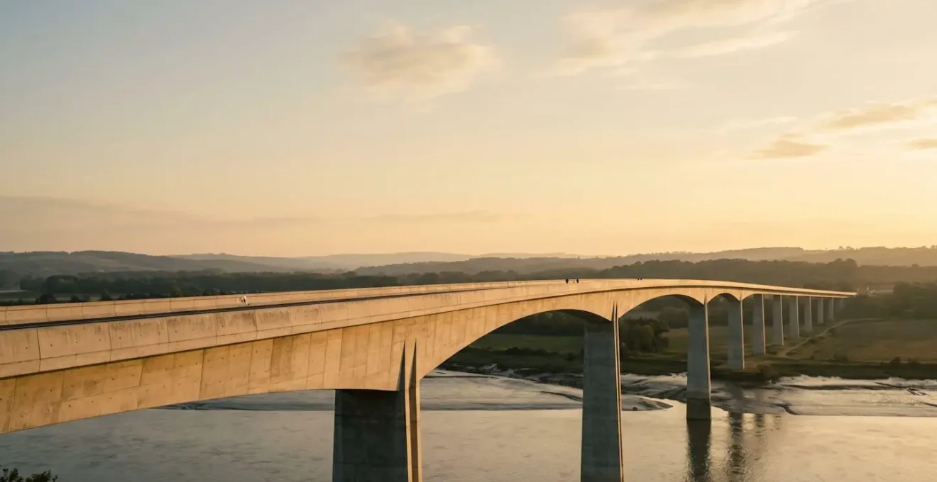 Infrastructure moderne en béton avec système auto-réparateur prolongeant la durée de vie de 50 ans