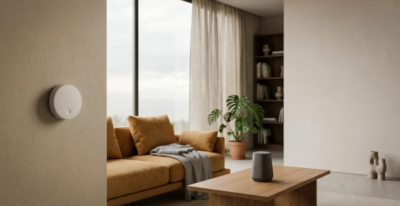 Dispositifs connectés élégants intégrés dans un intérieur résidentiel moderne français