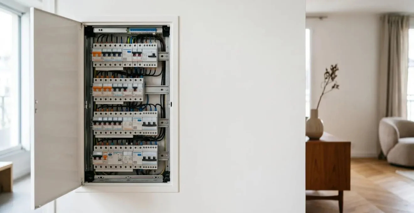 Installation électrique moderne avec tableau électrique aux normes dans une maison française