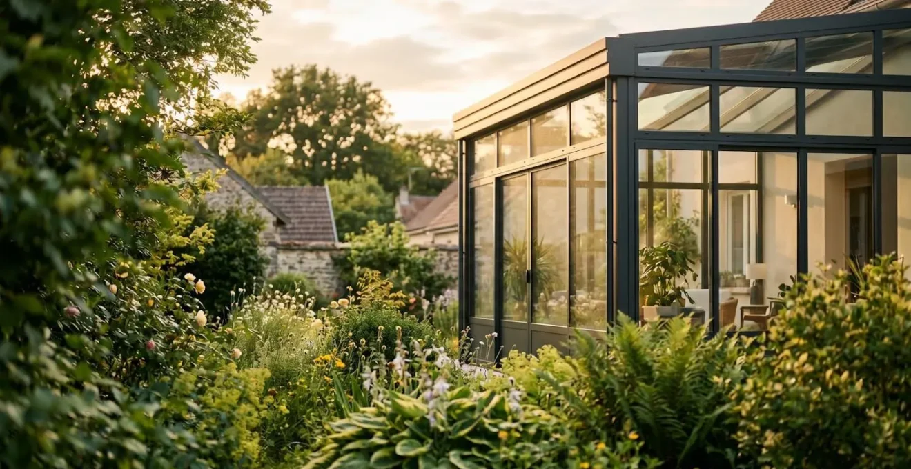 Véranda lumineuse avec protection solaire efficace pendant l'été